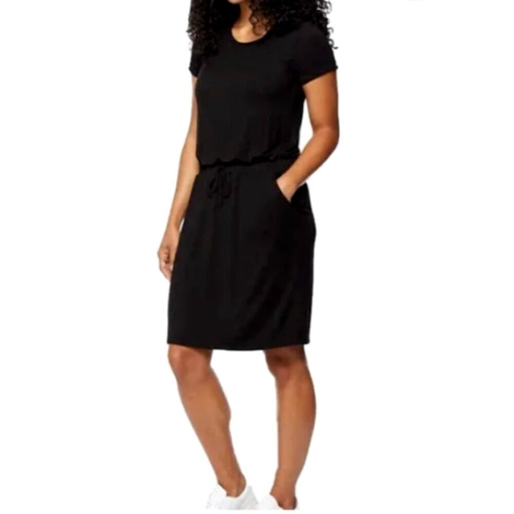 32 DEGREES Cool Women's Short Sleeve Comfy Elastic Waist Lux Dress S Black #350A